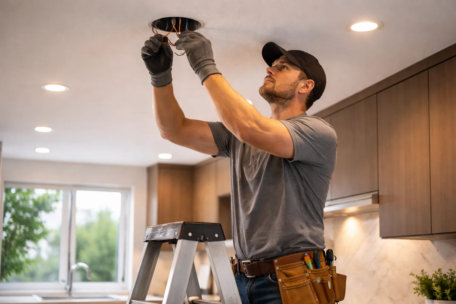 Electrical technician preparing service upgrade equipment