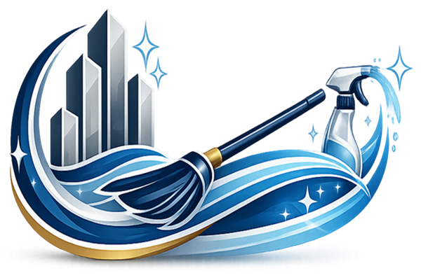 Commercial cleaning professional preparing a workspace for daily operations