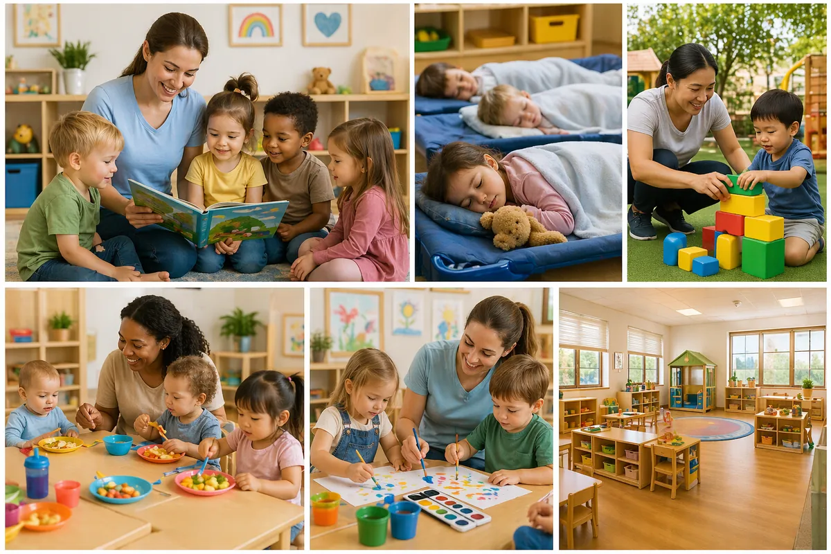 Professional child care specialist supporting a young child