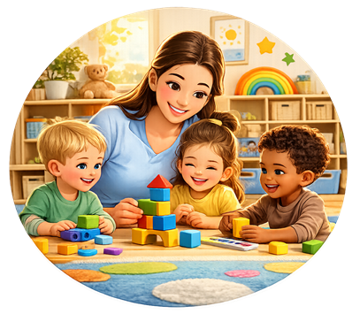 Colorful nurturing infant care setting