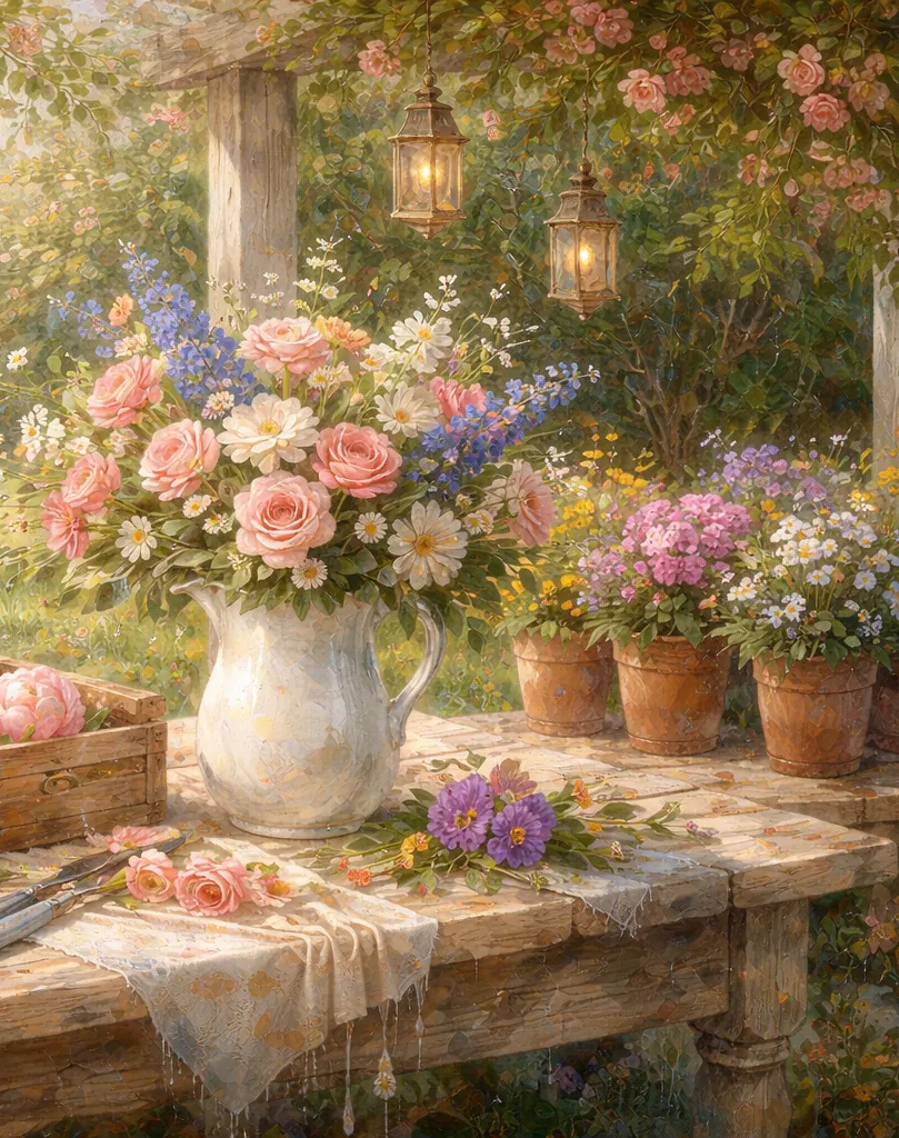 Fresh flowers being carefully styled for same-day local delivery